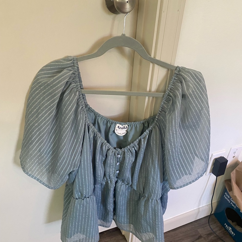 Arula Blue Striped Women's Babydoll Top Size C (3XL)